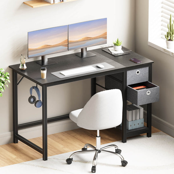 CONCETTA Computer Desk -40/47/55 inch Desk Study Desk with 2 Drawer Storage Shelf Headphone Hook for Bedroom, Game Room, Office, Living Room