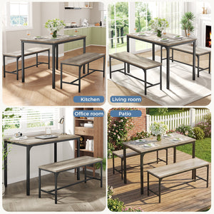 CONCETTA 3-Piece Dining Table Set with 1 Table,2 benches,Space-Saving Small Dining Set for 2–4 People for Apartment, Daily Meals & Bistro