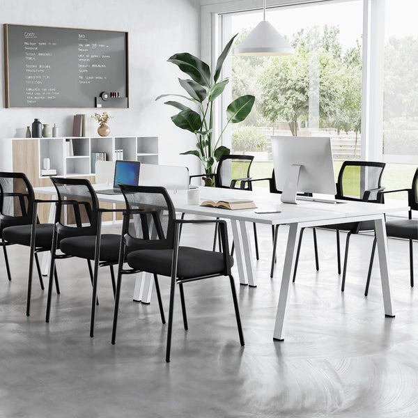 CONCETTA Mesh Back Arm Upholstered Fabric, Sturdy Metal Stacking Chairs, Easy to Use and Store, Outdoor and Indoor, for Home