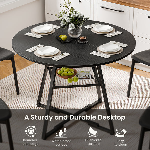 CONCETTA Round Extendable Dining Table for 4-8 People, Space-Saving Wood Kitchen Table with Pedestal Base & Storage Shelf, Modern Expandable Oval Dining Table for Home & Apartment