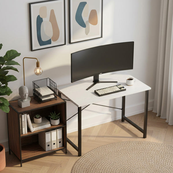 CONCETTA 31 Inch Computer Desk, Simple Writing Desk for Home Office, Small Gaming Desk for Bedroom, Compact Office Desk Table, White