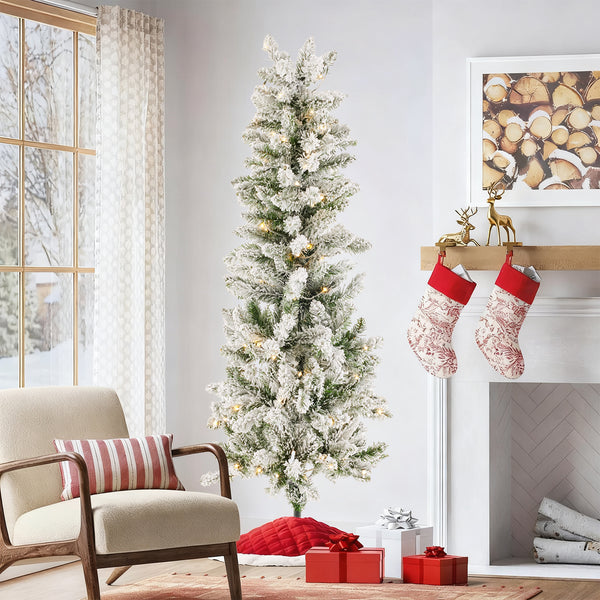 Artificial Full Christmas Tree, Flocked Snow Trees with Pine Cone Decoration, Includes Stand, Incandescent Lights & Foldable Base for Home, Office, Party