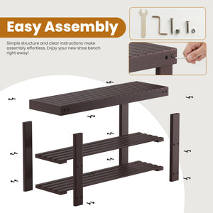 CONCETTA Bamboo Shoe Rack & Bench, 3-Tier 280 lb Capacity Storage Organizer for Entryway, Living Room, Balcony