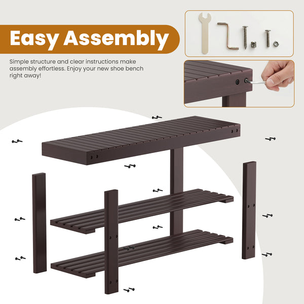 CONCETTA Bamboo Shoe Rack & Bench, 3-Tier 280 lb Capacity Storage Organizer for Entryway, Living Room, Balcony