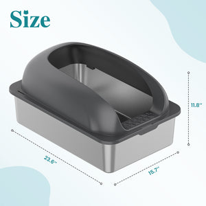 CONCETTA 24in Stainless Steel Cat Litter Box with Lid, Large Cat Litter Box for Cats, High Wall Sides, Anti-Urine Leakage, Easy Cleaning, Scoop and Mat Included