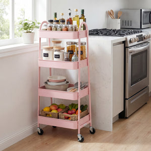 CONCETTA Versatile 4-Tier Metal Utility Cart with Locking Casters, Multi-Scenario Use for Office, Living Room, Kitchen