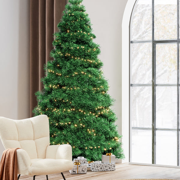 Artificial Full Christmas Tree, Flocked Snow Trees with Pine Cone Decoration, Includes Stand, Incandescent Lights & Foldable Base for Home, Office, Party