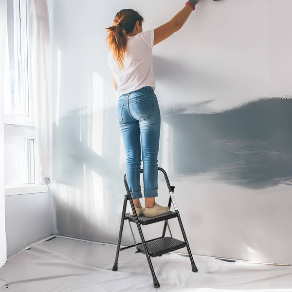 CONCETTA 2-step non-slip ladder, 800 lbs Capacity, Foldable, For use in the home and outdoors, picking up and dropping off items