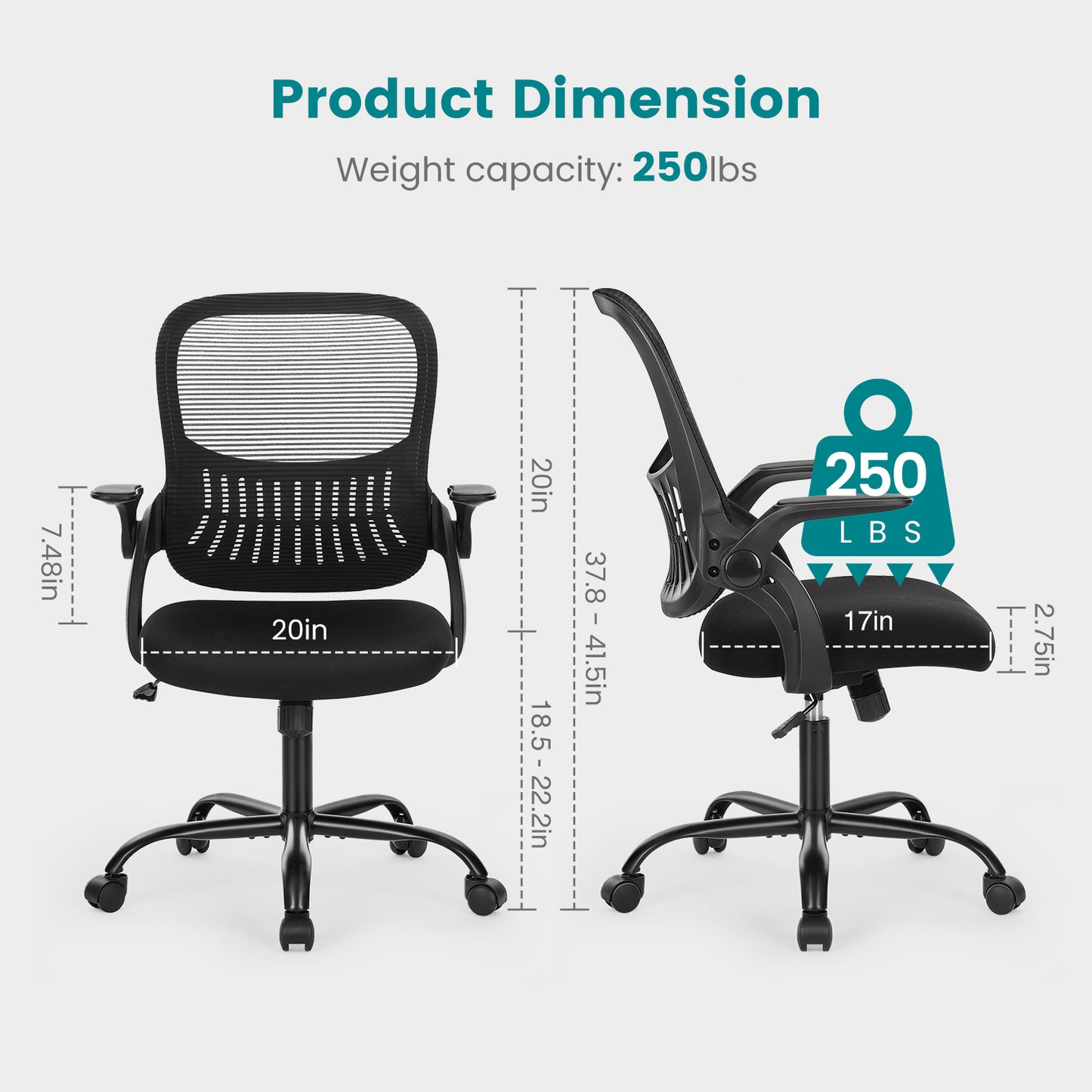 CONCETTA Ergonomic Office Home Desk Mesh Fixed Armrest
