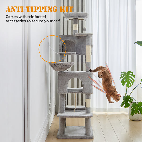 CONCETTA 66in Multi Level Cat Tree Tower,Cat Scratching Posts with Large Top Perch and Hammock, Beige