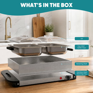 SHOUFTW Stainless Steel Electric Warming Tray, Buffet Server with Adjustable Temperature Control, Food Warmer for Parties, Holidays & Catering.