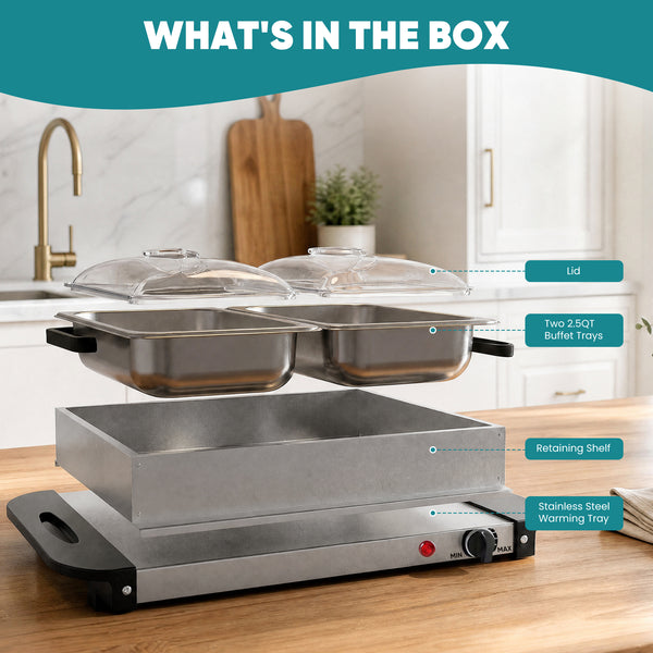 SHOUFTW Stainless Steel Electric Warming Tray, Buffet Server with Adjustable Temperature Control, Food Warmer for Parties, Holidays & Catering.