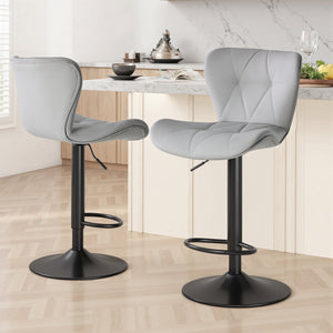 CONCETTA Set of 2 Swivel Bar Stools - Adjustable Height Modern Fabric Upholstered Barstools Counter Bar Chairs with Backrest for Kitchen Island & Home Bar