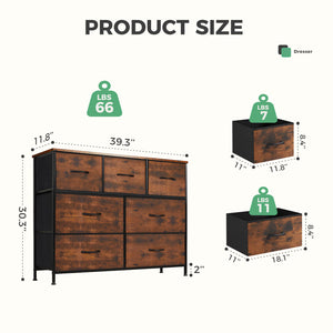 CONCETTA Dresser for Bedroom-with 7 Drawers, Chest Tower TV Stand,  Wooden Top for Living Room,  Bedroom, Closet