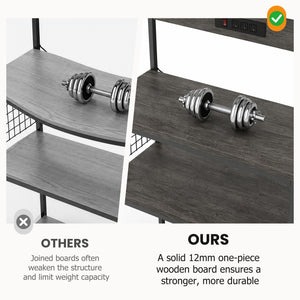 SHOUFTW Kitchen Storage Rack with Power Outlet, 4-Tier Backer's Rack for Microwave Stand & Coffee Bar Storage