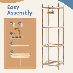 CONCETTA Toy Storage Organizer, Wooden Toy Holder Cage - Holds 40+ Plush Toys, Sturdy Wood & Steel Screw Construction for Toddler Room, Playroom, Bedroom, White