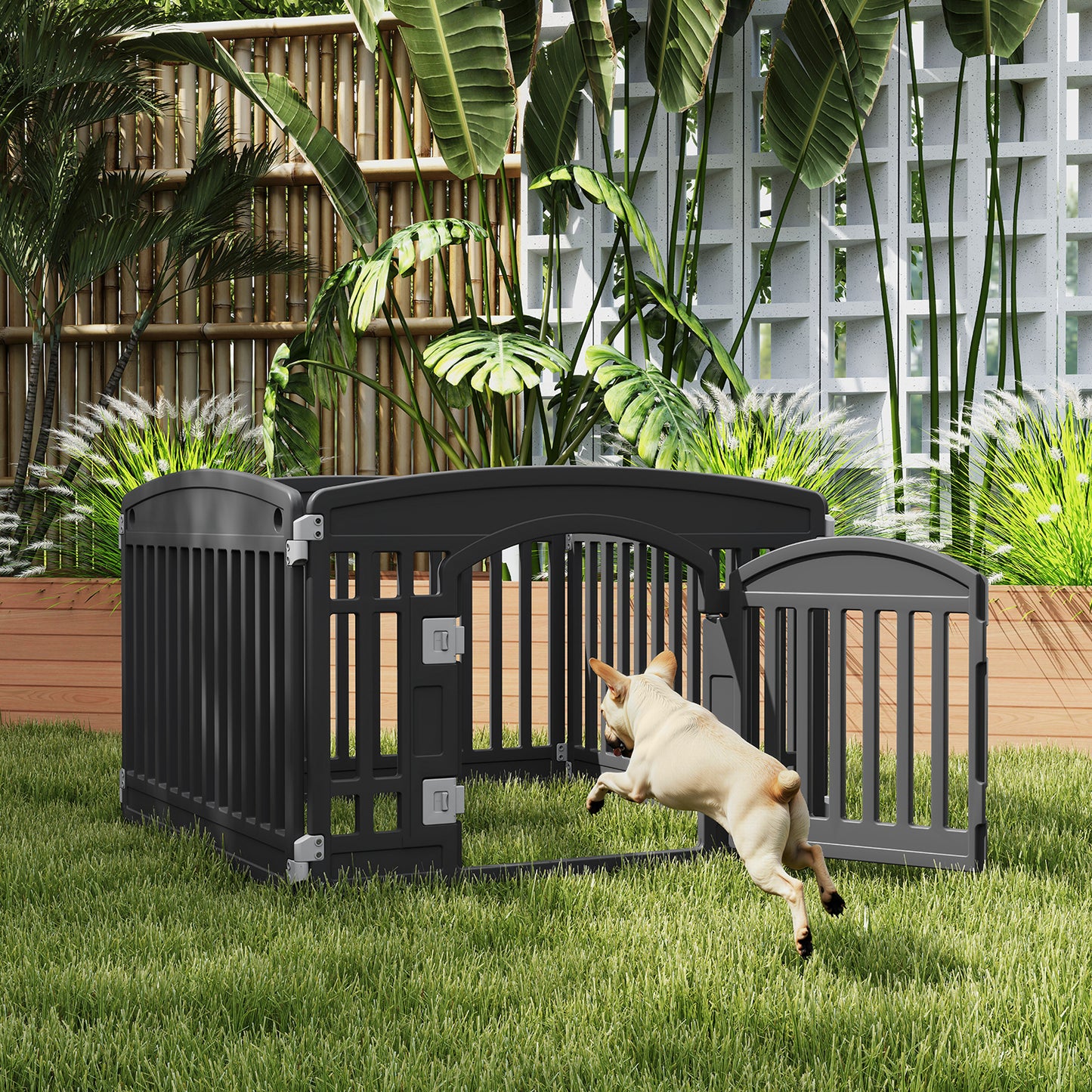 CONCETTA 24 Inch 4-Panel Portable Dog Playpen for Indoor, Plastic Lightweight Indoor Puppy Pen with Door, Customizable
