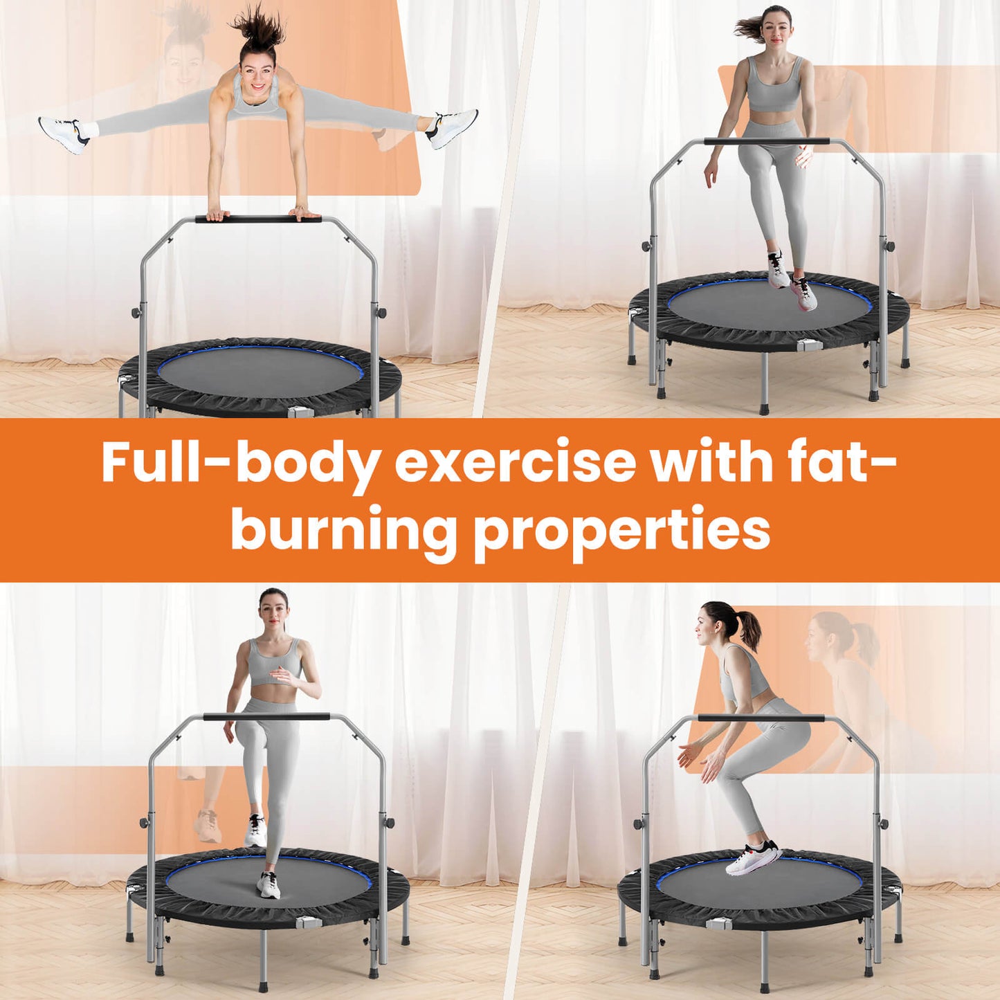JOINSUN 40"/48" Foldable Mini Trampoline for Adults, Rebounder Trampoline for Adults with Adjustable Bar（副本）