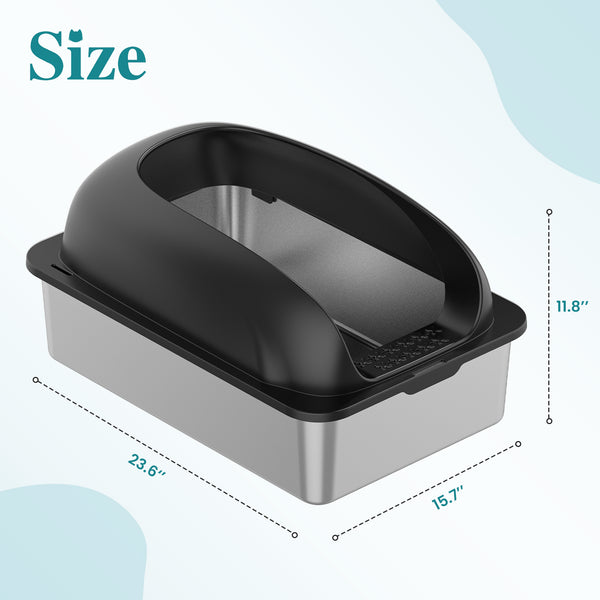 24in Stainless Steel Cat Litter Box with Lid, Large Cat Litter Box for Cats, High Wall Sides, Anti-Urine Leakage, Easy Cleaning, Scoop and Mat Included