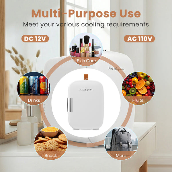 CONCETTA Mini Refrigerator 4L/7 Can, Compact Small Fridge, Cosmetics Cooler for RV Use, Skincare, Food, Drinks