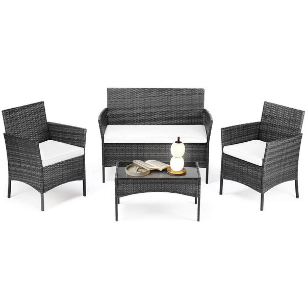 CONCETTA 3 Piece Patio Wicker Furniture Set , Patio Chair w/ Table w/ Cushions, Simple Modern Comfort