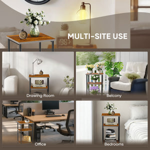CONCETTA End Table with 3 Shelves, 2PC Narrow Nightstand for Small Spaces, Easy Assembly, Ideal for Living Room and Bedroom