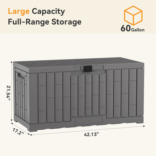 CONCETTA 60-Gallon Waterproof Deck Box, UV-Resistant Resin Outdoor Storage, Lockable Wide-Opening Lid, Garden Patio Storage Bench