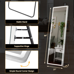 CONCETTA Full Length Mirror with LED Lights, 64"x21" Lighted Floor Standing Mirror with Stand
