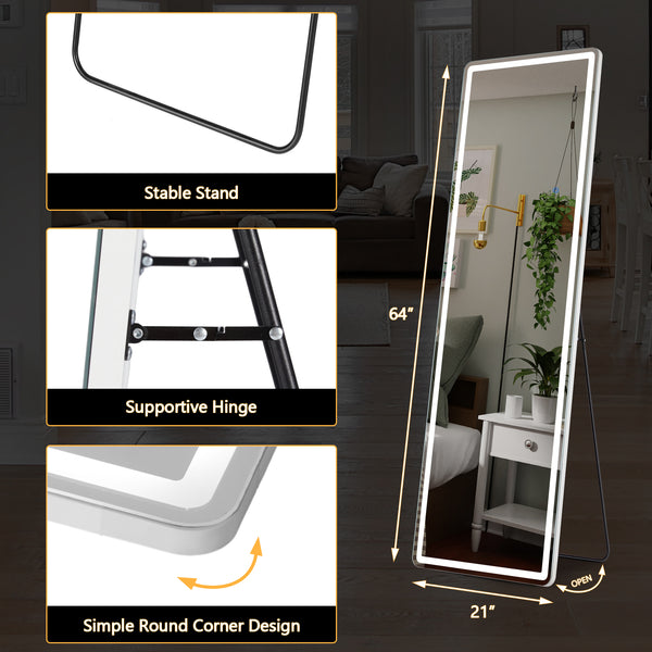 CONCETTA Full Length Mirror with LED Lights, 64"x21" Lighted Floor Standing Mirror with Stand