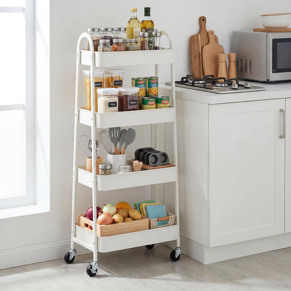 CONCETTA Versatile 4-Tier Metal Utility Cart with Locking Casters, Multi-Scenario Use for Office, Living Room, Kitchen