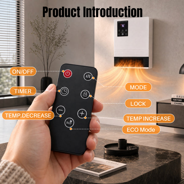 CONCETTA 1500W Wall‑Mount Electric Heater for Indoor Use,15‑Hour Timer, 2 Heat Settings, Touchscreen & Remote ControlOverheat Protection & Child Lock, White