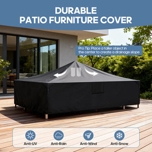CONCETTA Rectangular Patio Furniture Cover, 600D Waterproof Outdoor Dining Table & Chair Cover, Heavy Duty