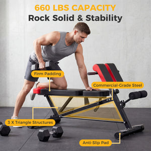 CONCETTA Multi-Functional FID Weight Bench for Full All-in-One Body Workout – Hyper Back Extension, Roman Chair, Adjustable Ab Sit-up Bench, Incline/Decline Bench, Flat Bench