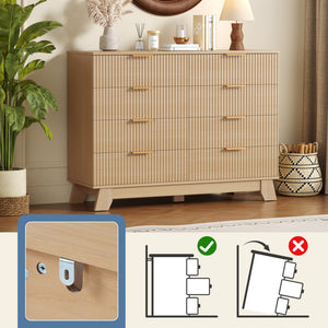 CONCETTA Modern Fluted Dresser for Bedroom, Wide Chest of Drawers with Metal Handles, Wood Storage Organizer for Living Room Bedroom Hallway, Natural Oak