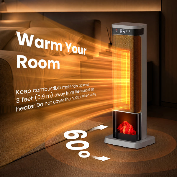SHOUFTW 1500W Space Heater, 24" Electric Heater with Remote and Thermostat, 12H Timer, 4 Modes & 70°Oscillation, Overheat & Tip-Over Protection for Indoor