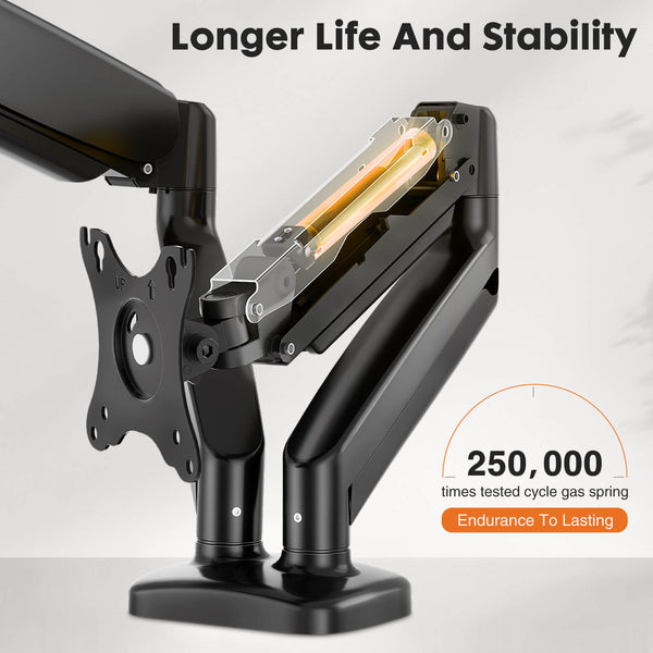 JOINSUN Dual Monitor Stand - Adjustable Gas Spring Monitor Desk Mount Swivel Vesa Bracket with C Clamp, Grommet Mounting Base for 15 to 32 Inch Computer Screens