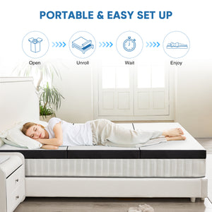 JOINSUN 4 Inch Twin Size Tri-fold Memory Foam Mattress, Portable Foldable Floor Bed with CertiPUR-US Certified, White