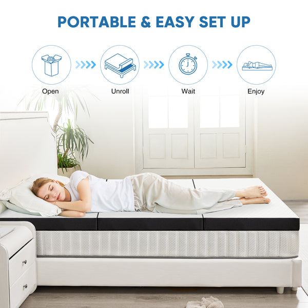 JOINSUN 4 Inch Twin Size Tri-fold Memory Foam Mattress, Portable Foldable Floor Bed with CertiPUR-US Certified, White