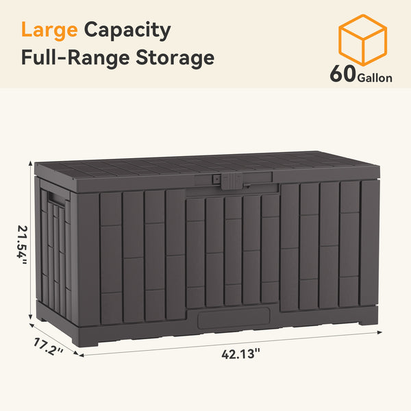 CONCETTA 60-Gallon Waterproof Deck Box, UV-Resistant Resin Outdoor Storage, Lockable Wide-Opening Lid, Garden Patio Storage Bench