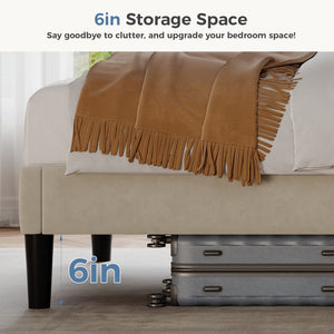 CONCETTA Full Size Bed Frame with Wingback PU Upholstered Headboard and Wooden Slats Support, No Box Spring Needed, Easy Assembly, Black
