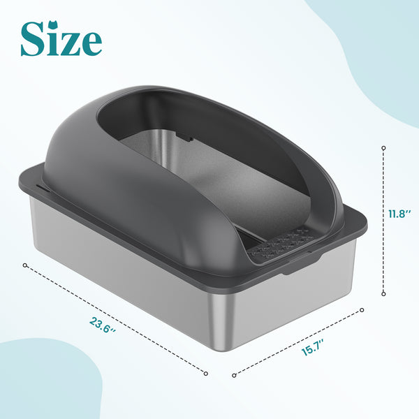 24in Stainless Steel Cat Litter Box with Lid, Large Cat Litter Box for Cats, High Wall Sides, Anti-Urine Leakage, Easy Cleaning, Scoop and Mat Included