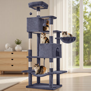 CONCETTA 66in Multi Level Cat Tree Tower,Cat Scratching Posts with Large Top Perch and Hammock, Beige