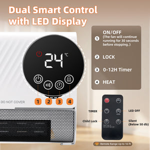 CONCETTA 1500W Wall-mount Electric Space Heater with 3 Mode 40-95°F Thermostat, 12H Timer, Child Lock, Low Noise for Bedrooms, Indoor