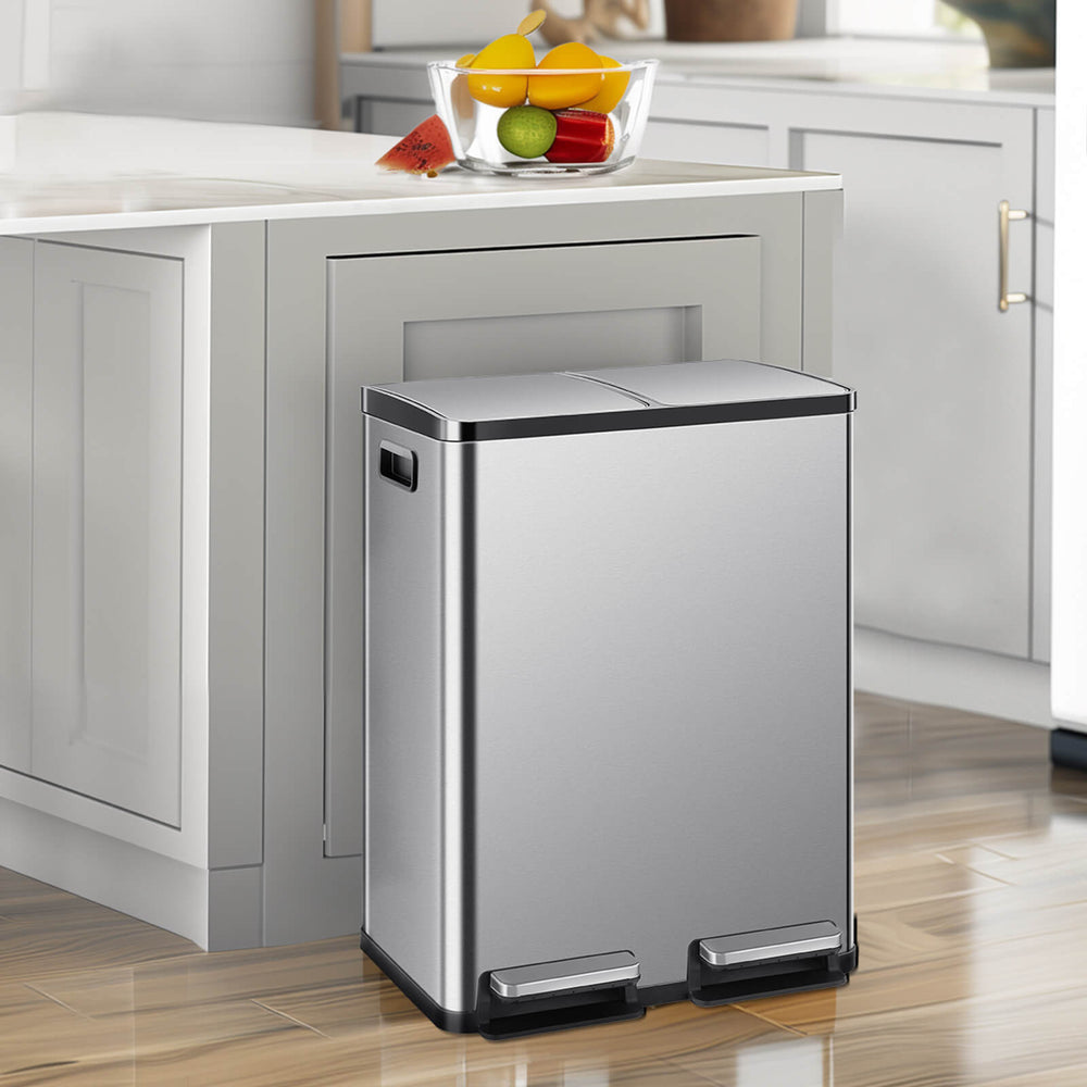CONCETTA Kitchen Stainless Steel Waste Bin with Lid with Soft-Close Foot Pedal and Removable Inner Bin for Bathrooms, Bedrooms and Home Offices