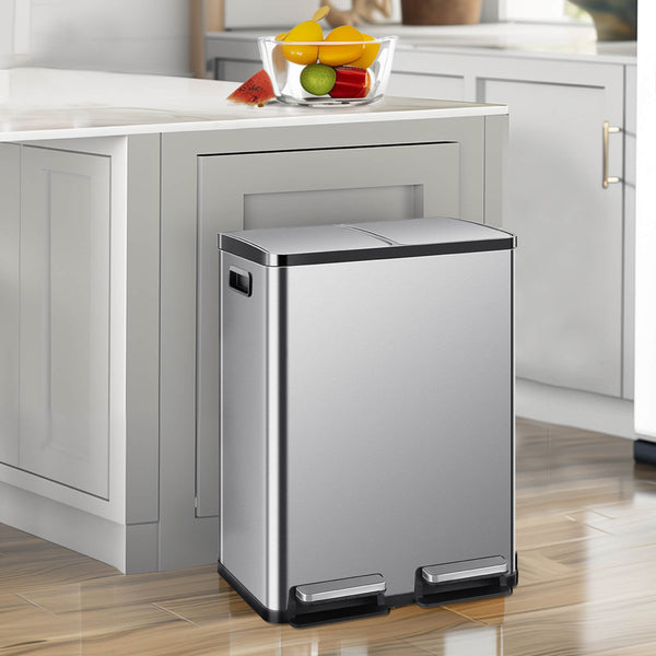 CONCETTA Kitchen Stainless Steel Waste Bin with Lid with Soft-Close Foot Pedal and Removable Inner Bin for Bathrooms, Bedrooms and Home Offices