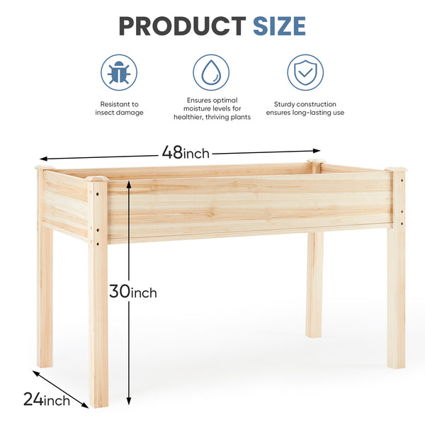CONCETTA Elevated Wooden Garden Bed with Legs, 48x24x30in Planter Box with Liner for Herbs, Flowers, Veggies, 300lbs Capacity, Perfect for Patio, Balcony, Backyard