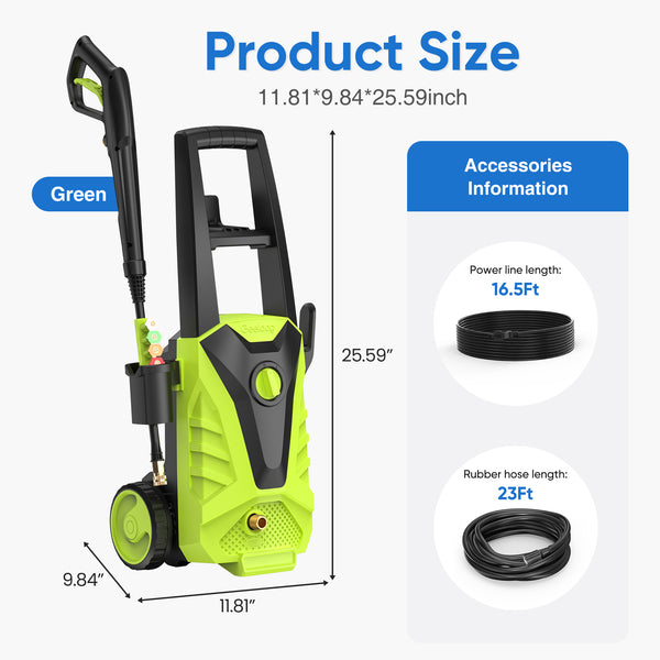 Electric Pressure Washer , Power Washer with 6 Nozzles & Foam Cannon for Window, Fence, Patio, Driveway Cleaning，2.0 GPM