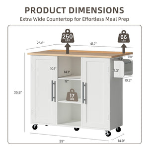 CONCETTA Wooden Kitchen Island Cart, Rolling Storage Cabinet with Racks, Open Shelves and Drawer