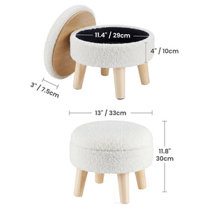 CONCETTA Round Storage Ottoman with Soft Padded Seat, Teddy Velvet Footstool with Wood Legs, Accent Ottoman for Living Room & Entryway