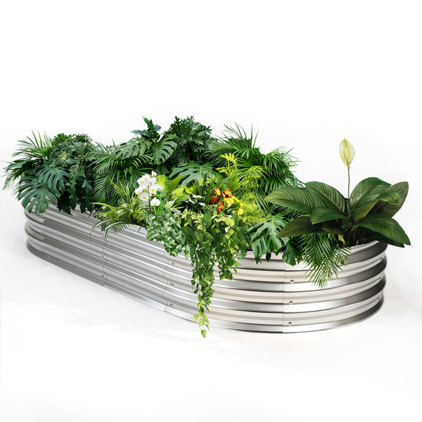 CONCETTA Galvanized Raised Garden Bed Kit with Safe Rubber Edging, Oval Metal Planter Box for Vegetables, Flowers, Herbs for Outdoor Gardening